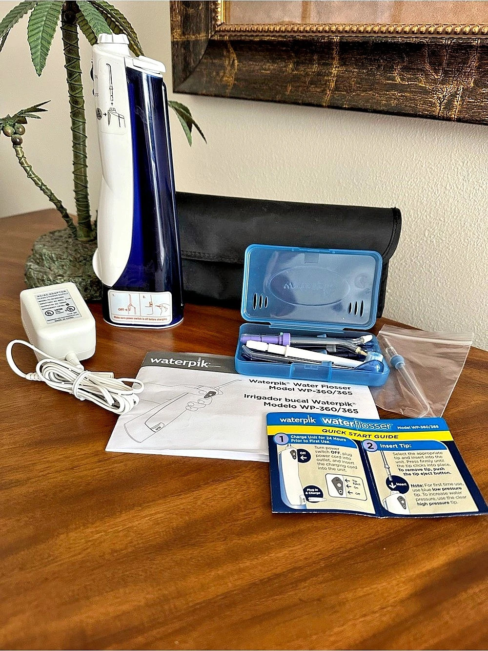 Waterpik Travel Cordless Advanced Water Flosser White & Blue Like New